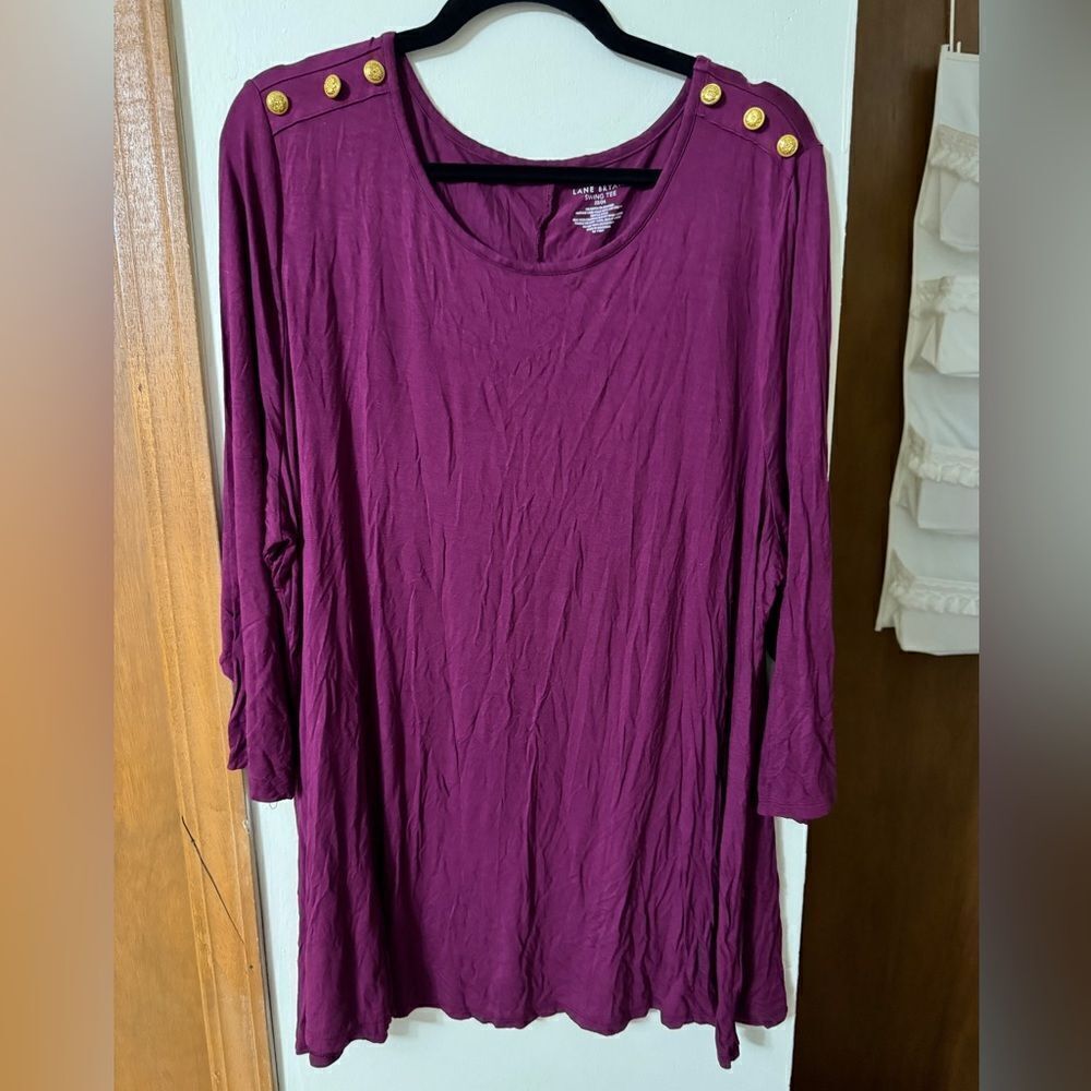 Lane Bryant 22/24 purple swing tee with gold shoulder buttons